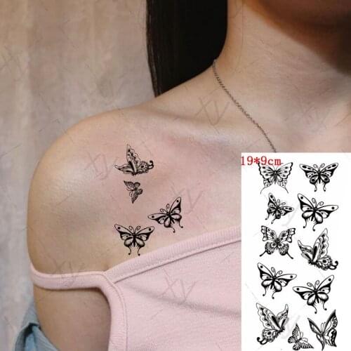 Waterproof Temporary Tattoo Sticker Black Butterfly Totem Fake Tatto Flash Realistic Rose Tatoo Body Art for Girl Women