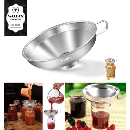 WALFOS Stainless Steel Wide-Mouth Funnel with Handle for Regular Mason Canning Jars Transferring Liquid and Dry Ingredients