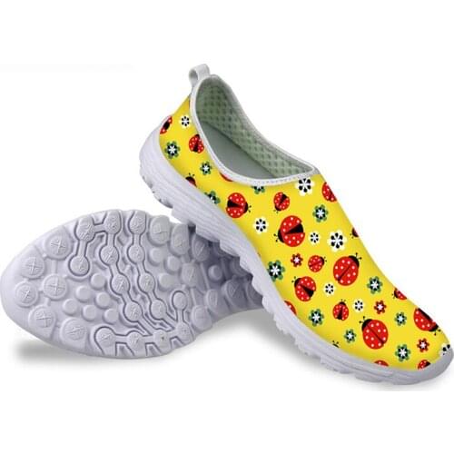 HYCOOL Casual Women Shoes Platform Cute Cartoon Animal Ladybug Flower Pattern Comfortable Breathable Mesh Walking Sneaker Spring
