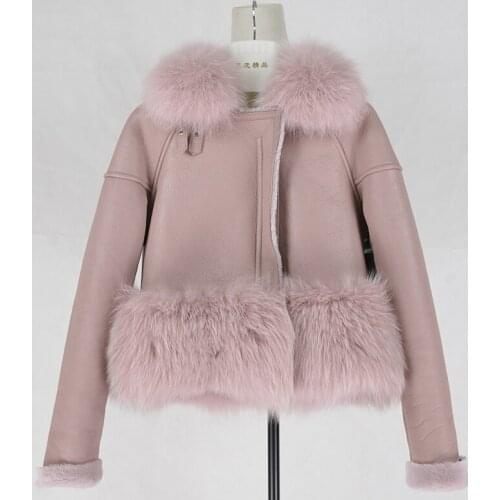 Natural Winter Fur Coat Women Slim New Fashion 2021 Real Lamb Wool Jacket Ladies Thick Warm Sheep Shearing With Fox Fur Collar