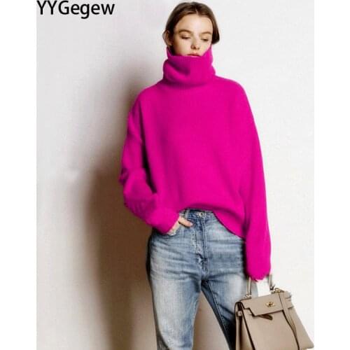 YYGegew Womens Sweater Autumn Winter Warm Turtlenecks Casual Loose Oversized Lady Sweaters Knitted Pullover Top Pull Femme