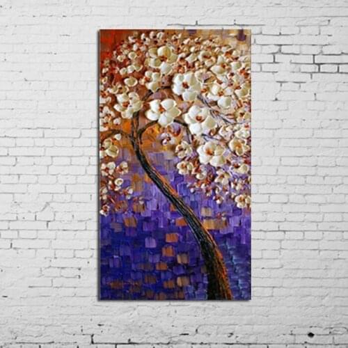 100%Handpainted Abstract White Flower Tree Knife Oil Painting On Canvas Thick For Home Decor As Best Gift