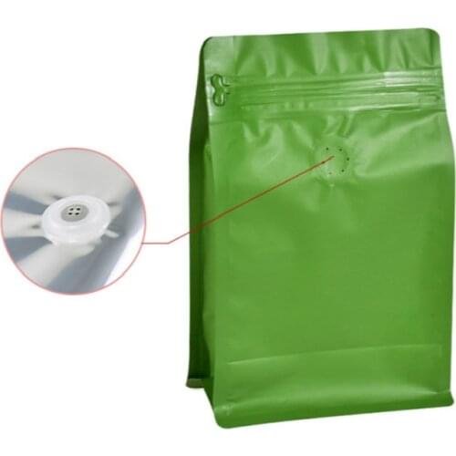 100pcs Green half pound coffee bean candy gift packaging bag one way exhaust valve aluminum plated octagonal side zipper bags