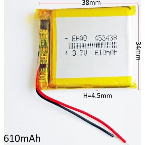 3.7V 610mAh Lipo Rechargeable Battery Lithium Polymer 453438 power cell For Mp3 GPS PSP camera DVD speaker recorder selfie stick