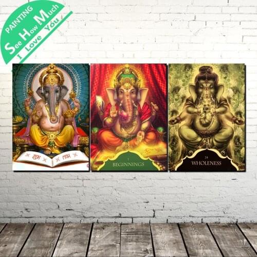 3 Piece Elephant God Buddha Canvas Art Decorative Picture Wall Poster Modern Wall Pictures for Living Room Posters and Prints