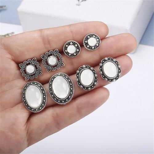 4 PCS/sets New 2020 Vintage Geometric Transparent Crystal Earrings for Women Retro Oval Stud Earrings Female Jewelry Accessories