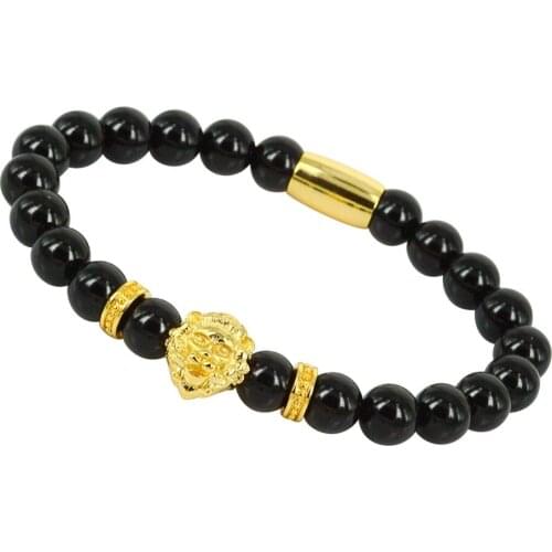 4PCS Mix Color Men and Women Fashion Jewelry 8mm Genius Black Flash Gem Stone Beads Beaded Bracelets Lion Head Charm Bracelets