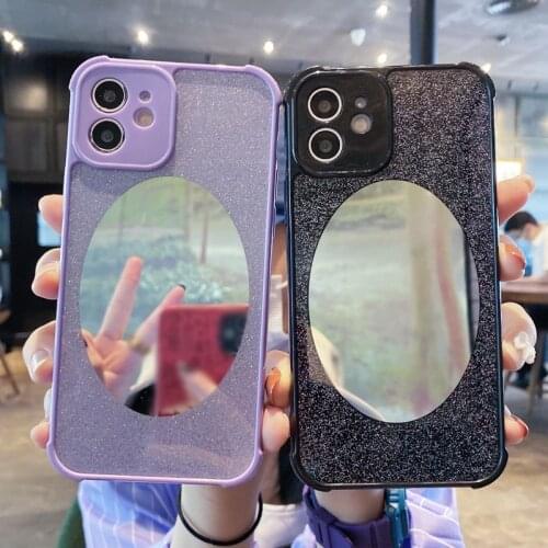 Glitter Oval Mirror Lens Protector Phone Case For iPhone 12 11 Pro Max X XR XS 7 8 Plus SE 2020 Shockproof Soft TPU Cover