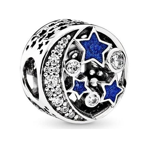 Hot sale 925 sterling silver charm star and moon zircon beads fit original bracelet accessories silver jewelry for women