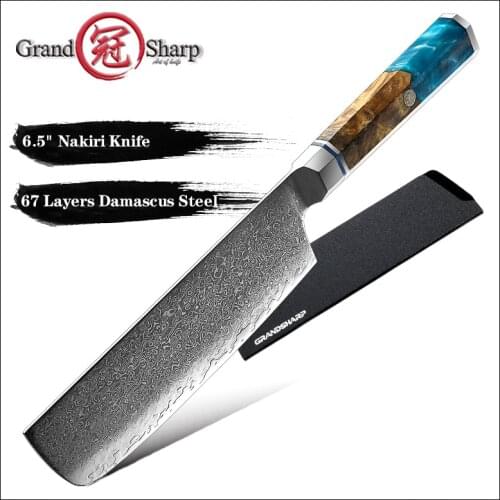 Grandsharp 6.5 Inch Nakiri Knife Japanese 67 Layer Damascus Samurai Steel Kitchen Knife Chef Knives Gyuto Cleaver Cutlery