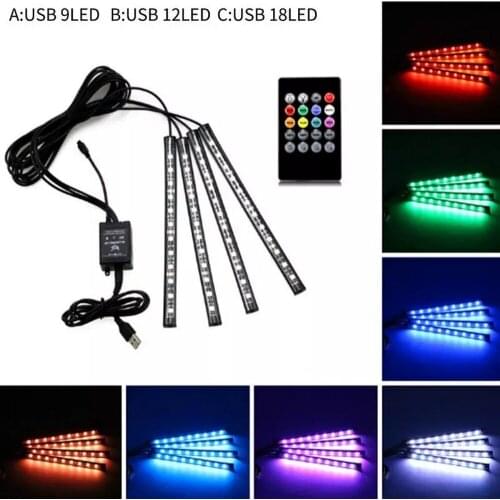 Interior Car Strip LED Lights Colorful Remote Control with Voice Control Floor Foot RGB Music Light Car Atmosphere Light
