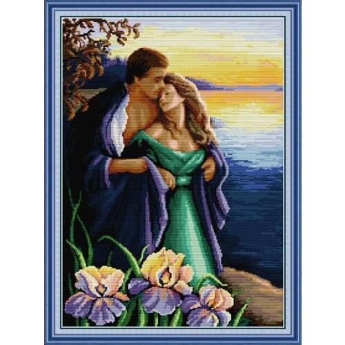 Joy Sunday Cross Stitch Stamped Kits Lover Portrait Paintings 11&14CT DIY Needlework Kit Cross Stitch Set for Embroidery Kits