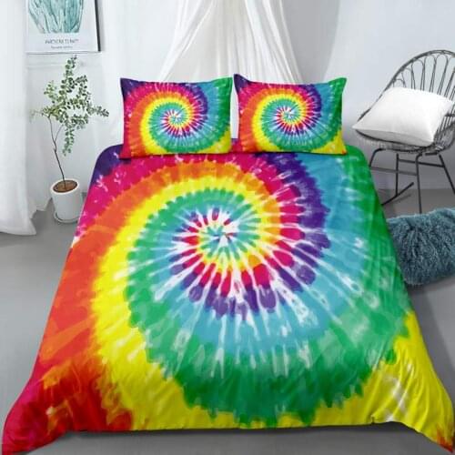 3D Printed Pillowcases Bedding Set Queen King Size Dropshipping Boy gift Colorful Tie Dye Printed Multicolor Purple Fink