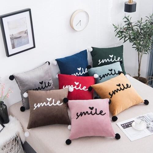 Red Pink Green Velvet Pillow Cushion Cover Decorative Towel embroidery Nordic Luxury Hanging Ball Pillows For Living Room