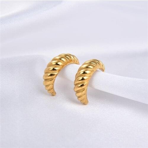 Summer New Gold Plated Stainless Steel Croissant Hoop Earrings For Lady Hypoallergenic Female Circle Waterproof Earrings Jewelry