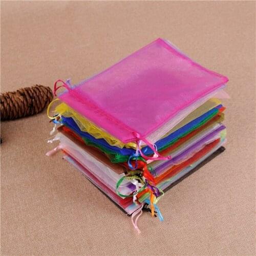 100pcs 9x12cm Drawstring Organza Bags Jewelry Packaging Display Bags Pouches Wedding Christmas Birthday Party Candy Gift Bags