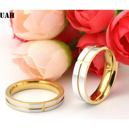 UAH Fashion jewelry Simple Glossy Mirror Titanium Steel Ring Couple Ring for women men