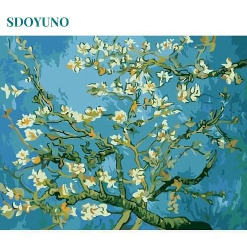 SDOYUNO 40x50cm Paint By Numbers Scenery DIY Painting By Numbers On Canvas Apricot Blossom Frameless Digital Hand Painting Decor
