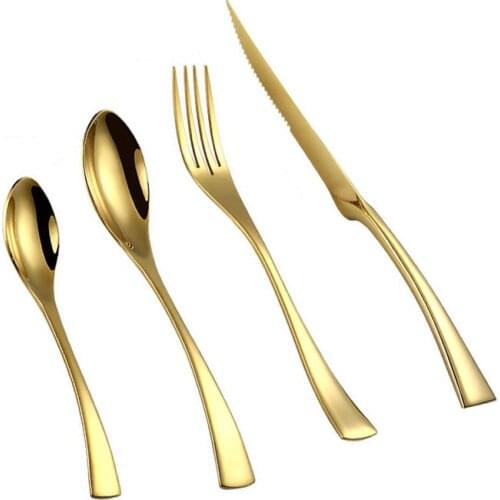 Creative Luxury Steak Knife Western Curved Handle Flatware Set Stainless Steel Soup Scoop Elegant Dinner Fork Tableware 4pcs/set