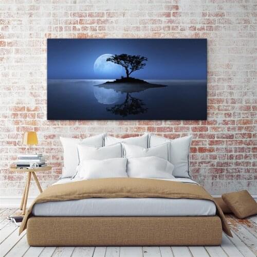 Home Decoration Poster Wall Art Modular Pictures Canvas 1 Pieces Abstract Tree Blue Moon Night Scene Landscape Painting HD Print