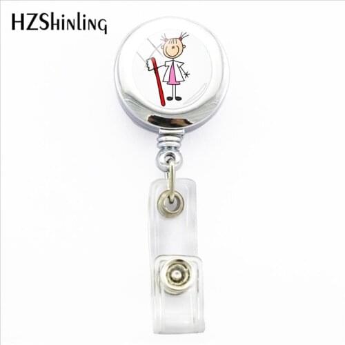 2018 New Dental Nurse Badge Holder Happy Cartoon Tooth Assistant ID Card Holders With Clip Glass Photo Office Badges