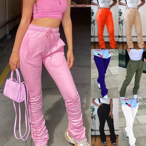 Autumn Winter Solid Color High Waist Trousers Women Fashion Casual Harem Pants Drawstring Casual Pants