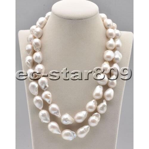 P6878 2row 20" 24mm White Baroque Keshi Reborn PEARL Choker Necklace CZ