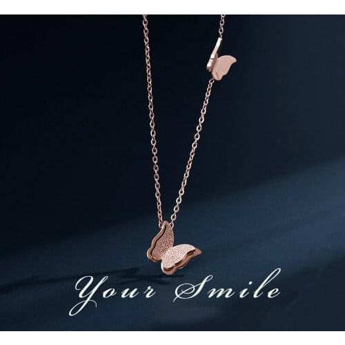 Titanium steel necklace with rose gold butterfly pendant necklace for female simple wild clavicle chain for student women female