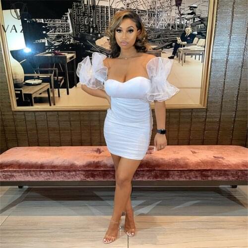 VAZN 2021 Hot Popular Short Sleeve Puff Sleeve Dress Nature Casual Free Daily Young Cocktail Slim Young Women Mini Dress