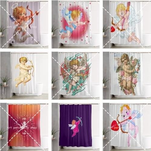 Romantic Love Cupid Cartoon Angel Decorative Shower Curtain Gift Valentines Day Home Decor Bathroom Curtains Waterproof Bath