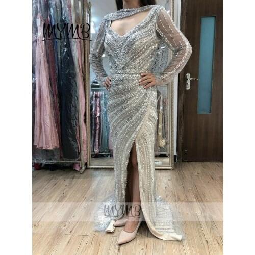 Long Sleeve Couture Beading Party Dress Sweetheart Neckline With Split Skirt Luxury 2021 Women Evening Gown MY31135