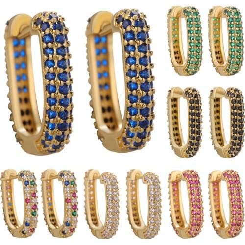 2021 Popular 1Pair Hoop Earrings for Women CZ Gold/Silver Color Geometric Rectangle Earring Rings Jewelry