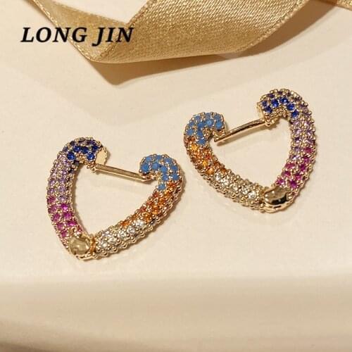 Heart Shaped Star Earrings Geometric Color Love Holiday Gift Gold Rainbow Color Zircon Small Gift Jewelry Wedding party