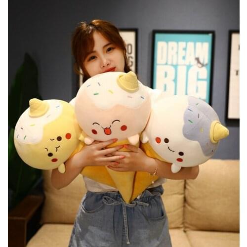 Cute creative plush ice cream plush doll kawaii blue powder yellow plush pillow home office decoration holiday gift
