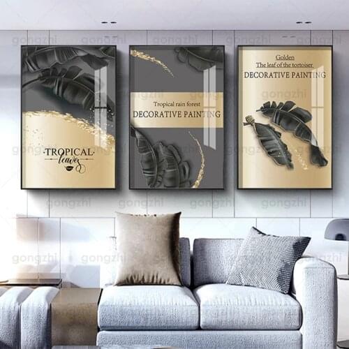 Modern Art Canvas Printing Poster Black Feather Gold Figure Living Room Bedroom Cafe Bar Luxury Wall Decoration Hd Painting