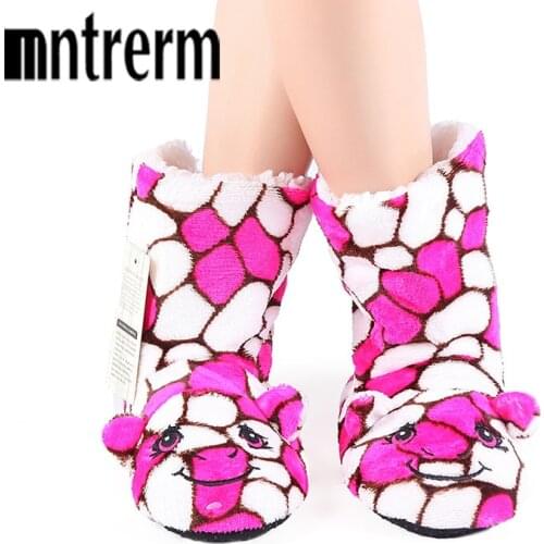 Mntrerm 2020 Candy Colors Winter Animal Slippers Women Cute Stone pattern Slippers Cartoon Soft Plush Indoor Warm Home Slippers