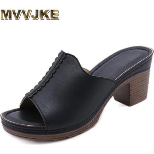 MVVJKEThick heel New Summer Sandals Comfortable Versatile High-heeled Sandal Casual Outdoor Solid Color Plus Size Shoes slippers
