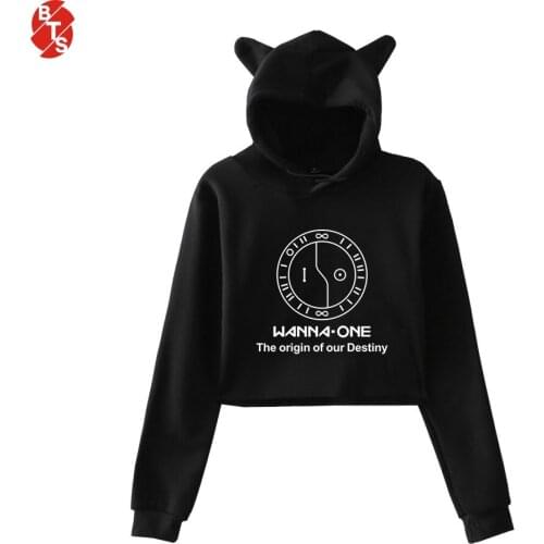 Wanna One Kpop Fashion Printed Cat Ear Hoodies Women Long Sleeve Hot Sale Hooded Sweatshirts 2018 Casual Girls Sexy Hoodies