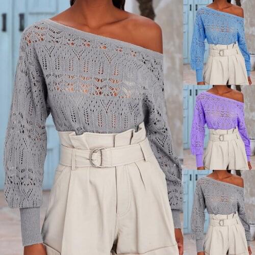 2021 Womens Sweater Autumn New Hollow Pullover Knit Long Sleeve Sweater Oversized Fashion All-Match свитер женский оверсайз