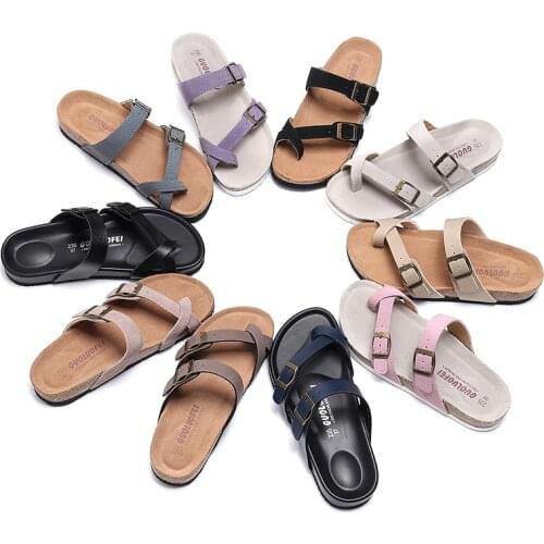 2021 New Mens Leather Mule Clogs Slippers High Quality Soft Cork Flip Flops Buckle Slides Footwear For Men Women Unisex 35-46