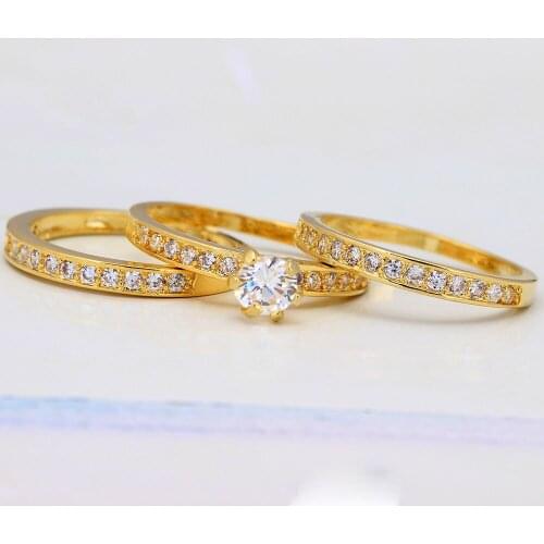 Gold-color ring sets 3pcs zircon paved women wedding Rings Engagement jewelry finger Rings wholesale vintage jewellery