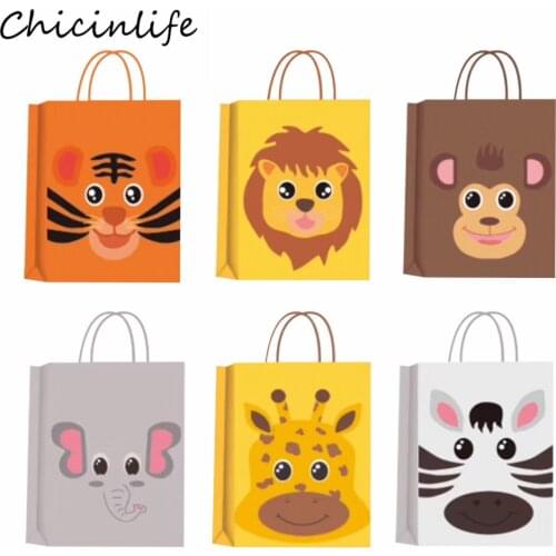 Chicinlife 5Pcs Tiger Monkey Lion Zebra Elephant Paper Bags Candy Gift Bag Happy Birthday Party Kids Favor Jungle Party Supplies