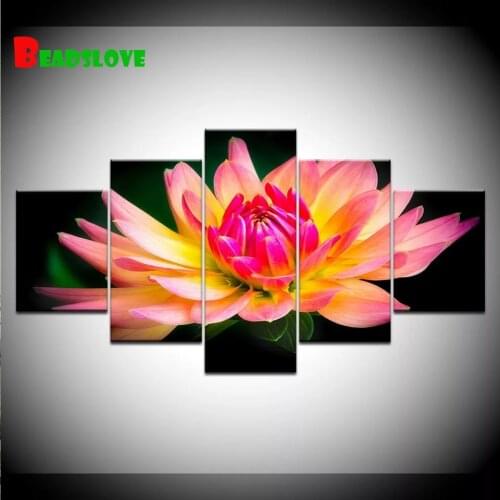 5 piece set Lotus diamond Painting full square 5d picture round mosaic diamond art 3d cross Stitch flower art wall stickers