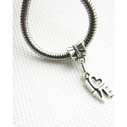 50pcs/lot LOVE charms hanging charm big hole pendant beads charm fit pando bracelet diy jewelry dangle charms