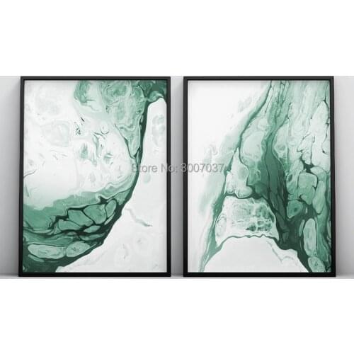 Abstract Forest Green Wall Art Hand Painted Green Oil Painting Marble Agate Canvas Minimalist Modern Decoration for Living Room