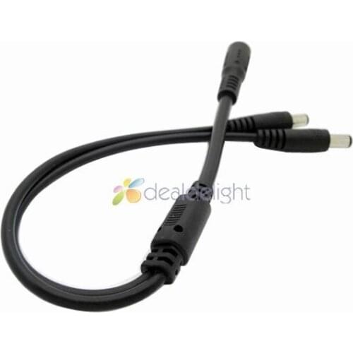 2x DC power splitter cable y wire 1 female to 2 male connector 5.5mm/2.1mm for LED and CCTV camera power adaptor Free shipping