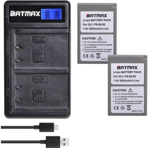 Batmax PS-BLS5 bls5 Battery+LCD USB Dual Charger for Olympus PEN E-PL2,E-PL5,E-PL6,E-PL7,E-PM2, OM-D E-M10, E-M10 II, Stylus1