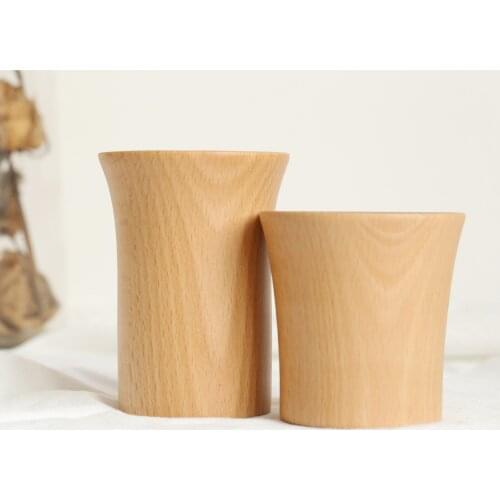 Beech Wood Cup without Handle for Milk/Tea/Water/Beer/Juice Solid Wood Coffee Cup Big Mouth