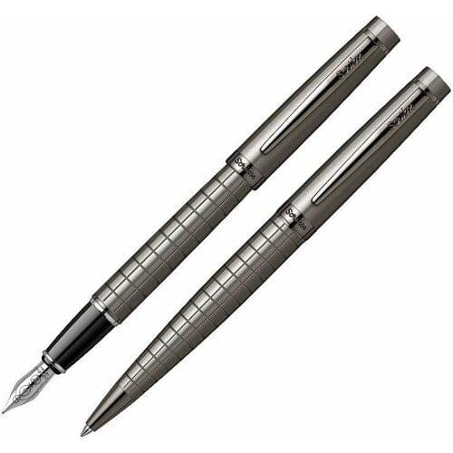 Scrikss 38 Carbon Gray Ballpoint + Fountain Pen, Luxury Pen Gift Box, Dual Pencil Set