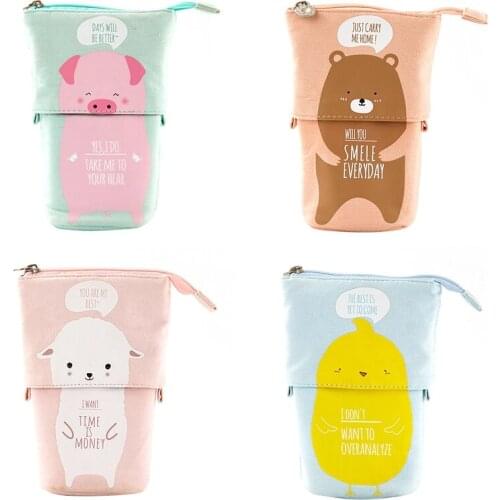 Stand Up Pencil Holder Pencil Case Pen Bag Cute Cartoon Stationery Organizer Cosmetics Pouch for Students